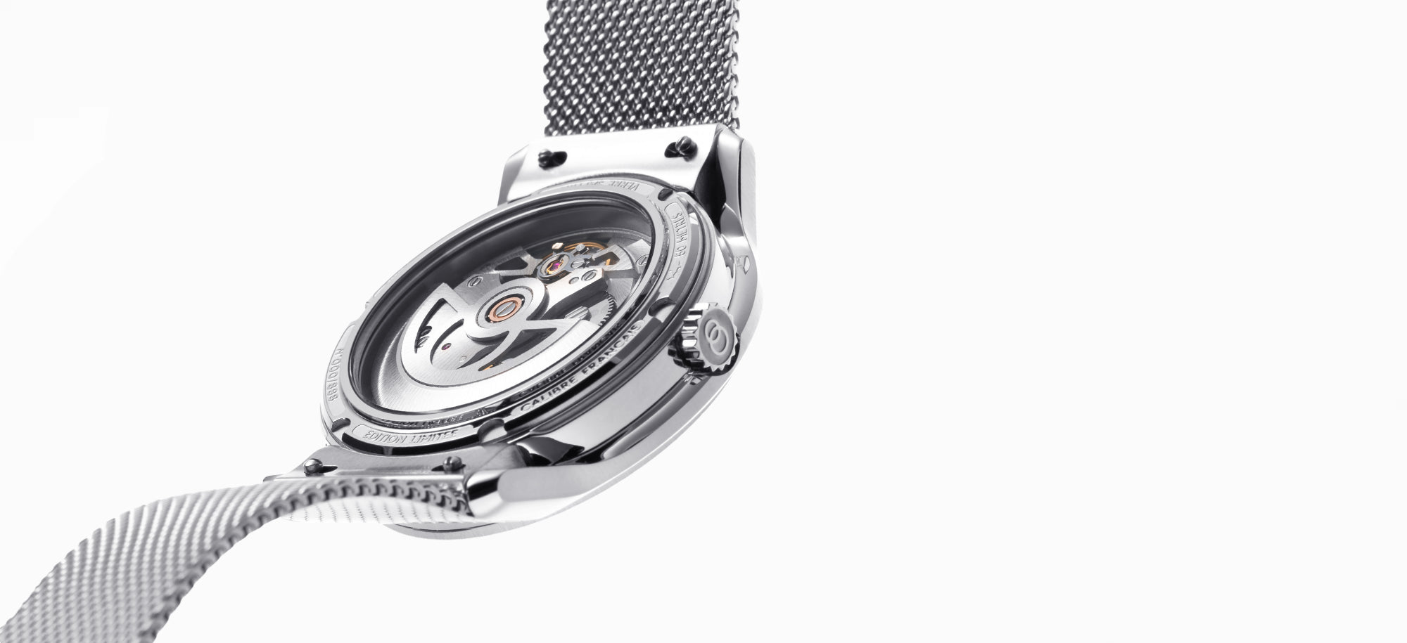 Dos du boîtier de la montre La Pièce de Beaubleu avec mouvement visible