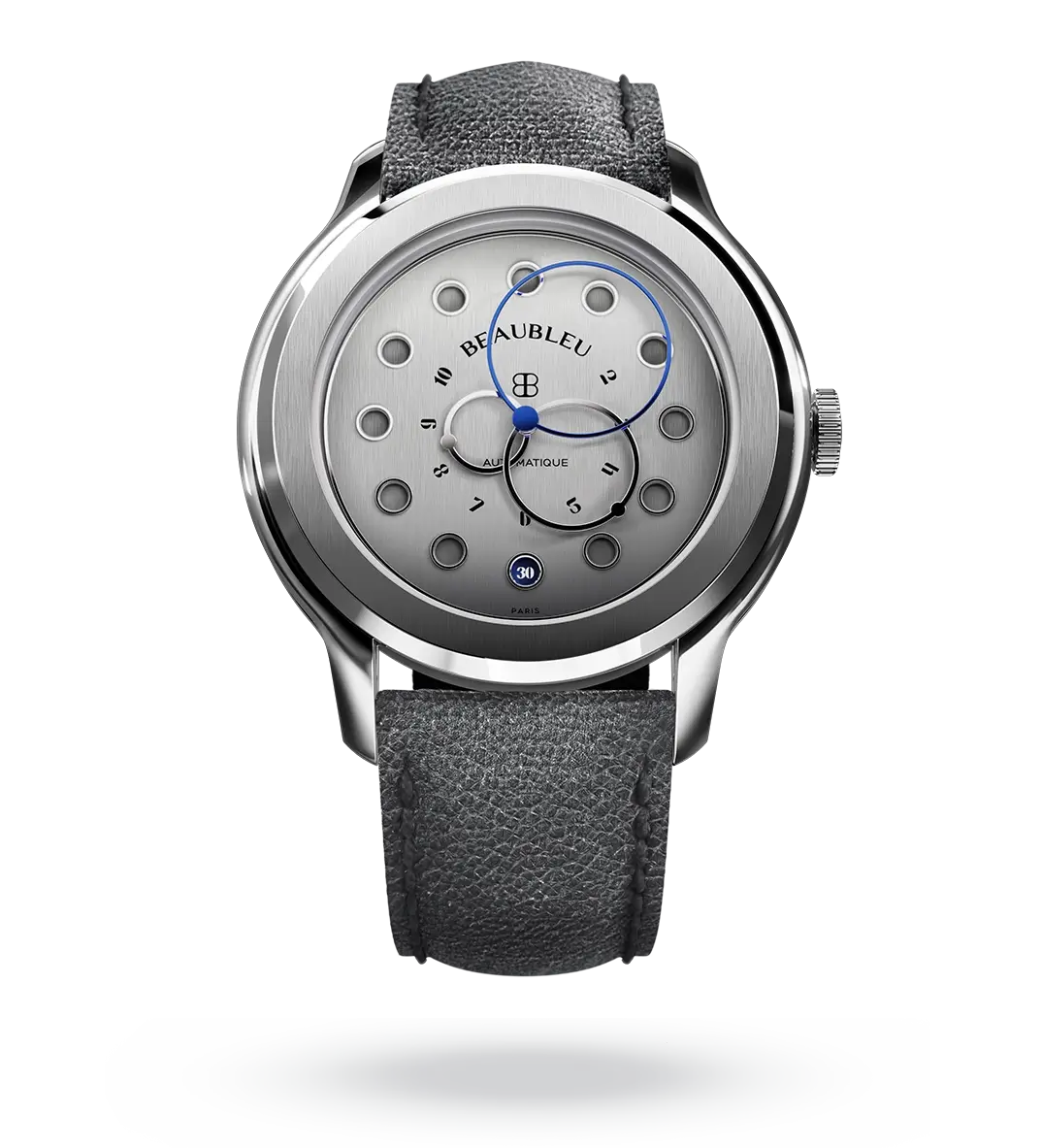 #couleur_Bracelet en cuir - Gris #color_Leather strap - Gray