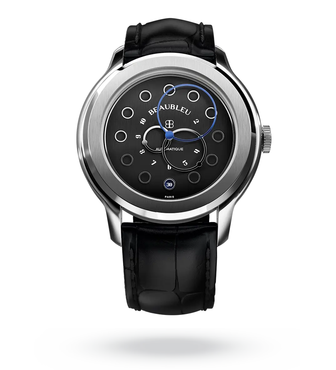 #couleur_Bracelet en cuir - Noir #color_Leather strap - Black