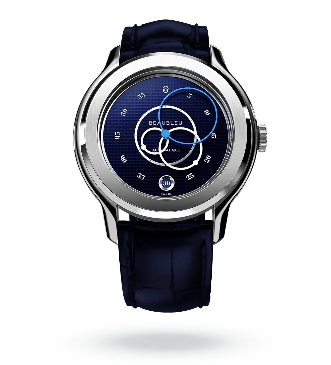 #couleur_Bracelet en cuir - Bleu #color_Leather strap - Blue